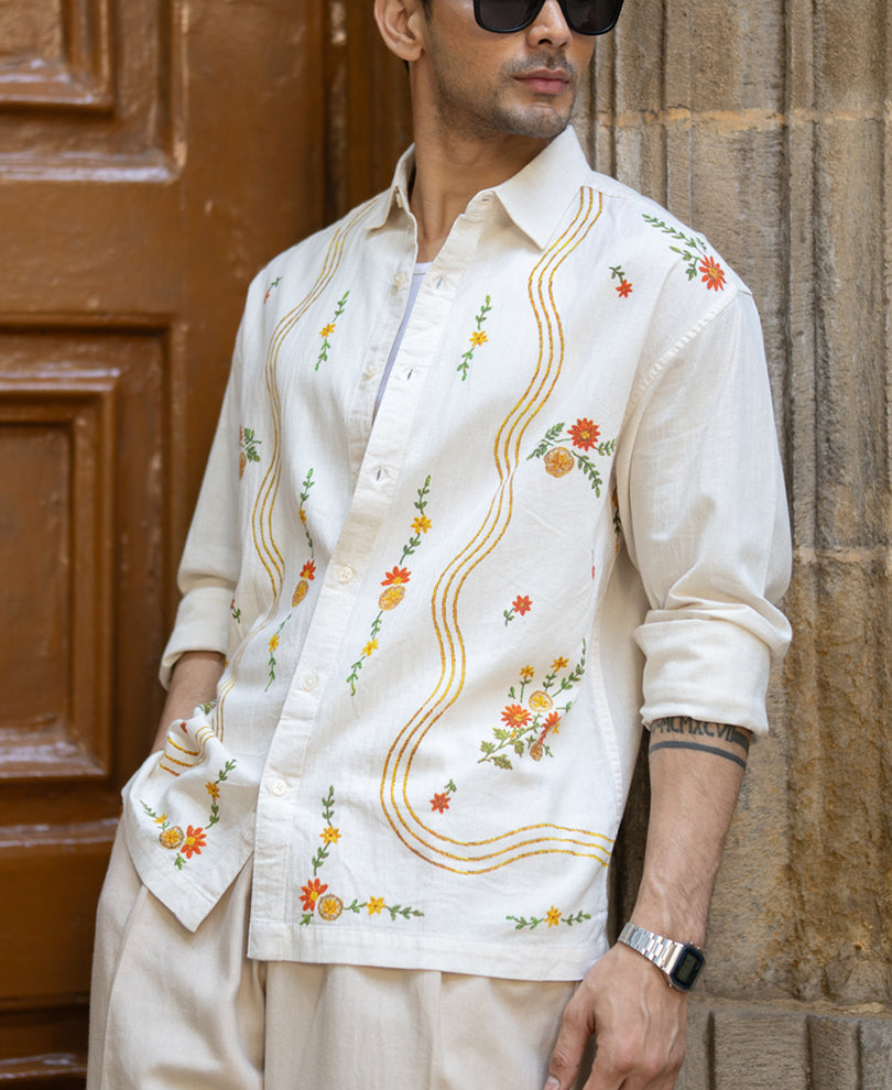 Buy Natural Linen Blend Print Shirt for Men | POWERLOOK