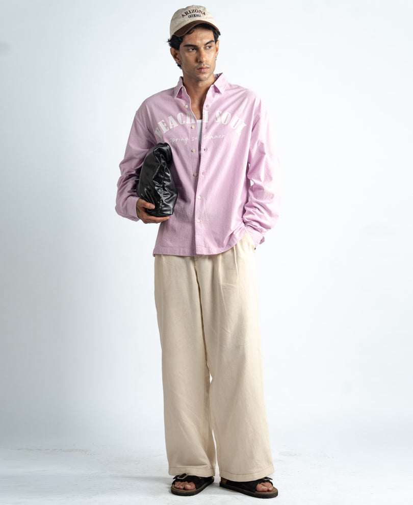 Pastel Pink Structured Printed Shirt