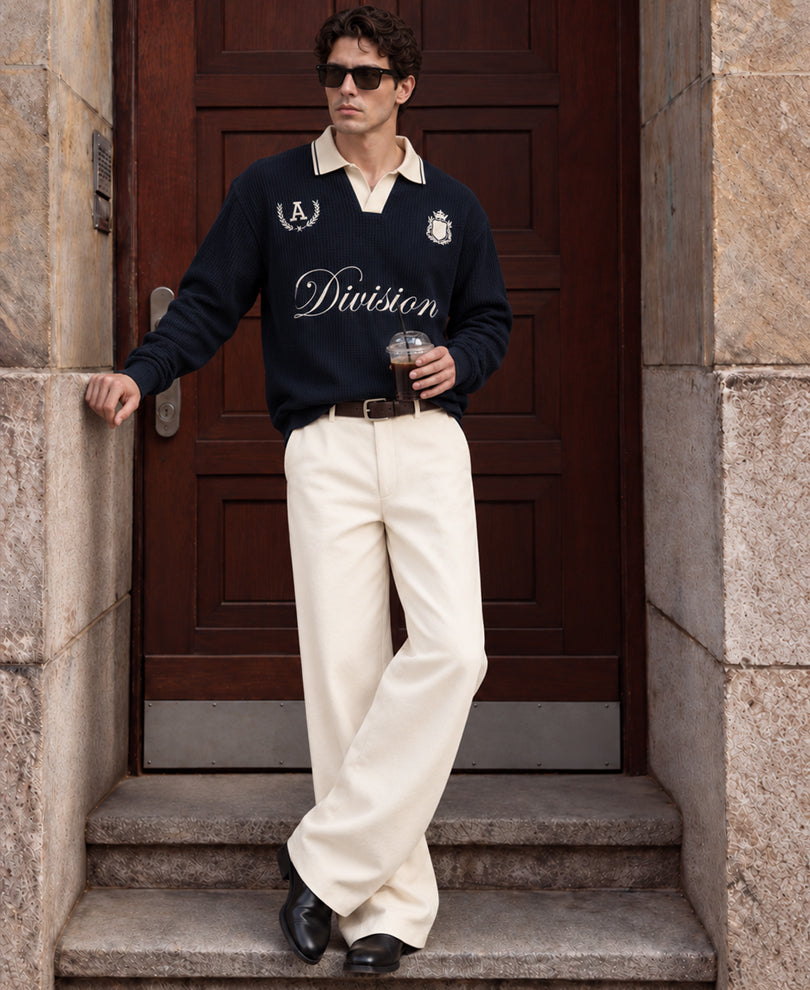 Navy Embroidered Structured T-Shirt