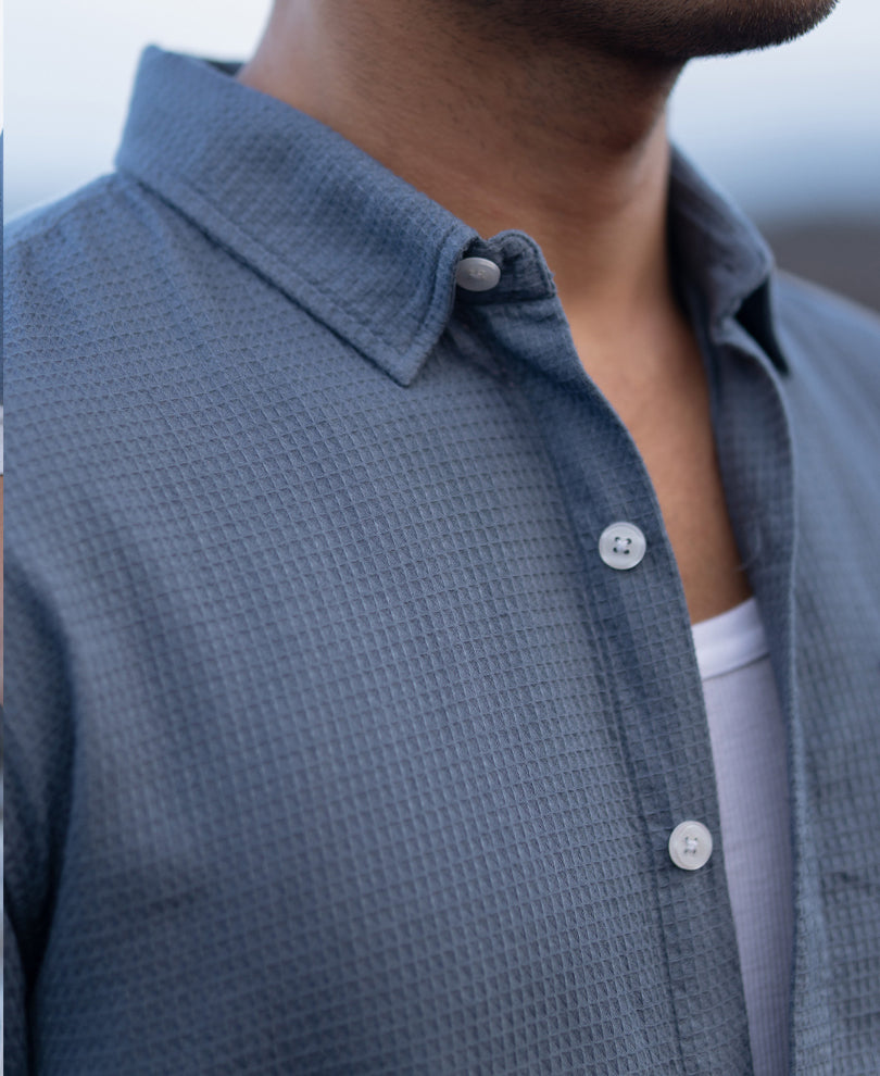 Blue Structured Ombre Shirt.