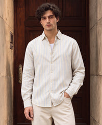 Blue & Beige Linen Blend Stripe Shirt