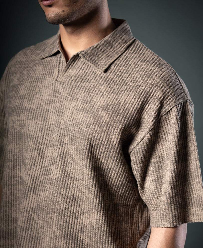 Dark Beige Printed Boxy T-Shirt.