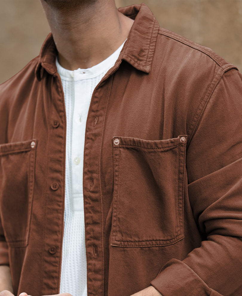 Brown Textured Cotton Overshirt.