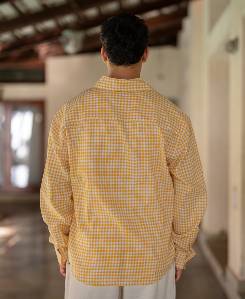 Yellow Printed Checks Shirt 100% Cotton