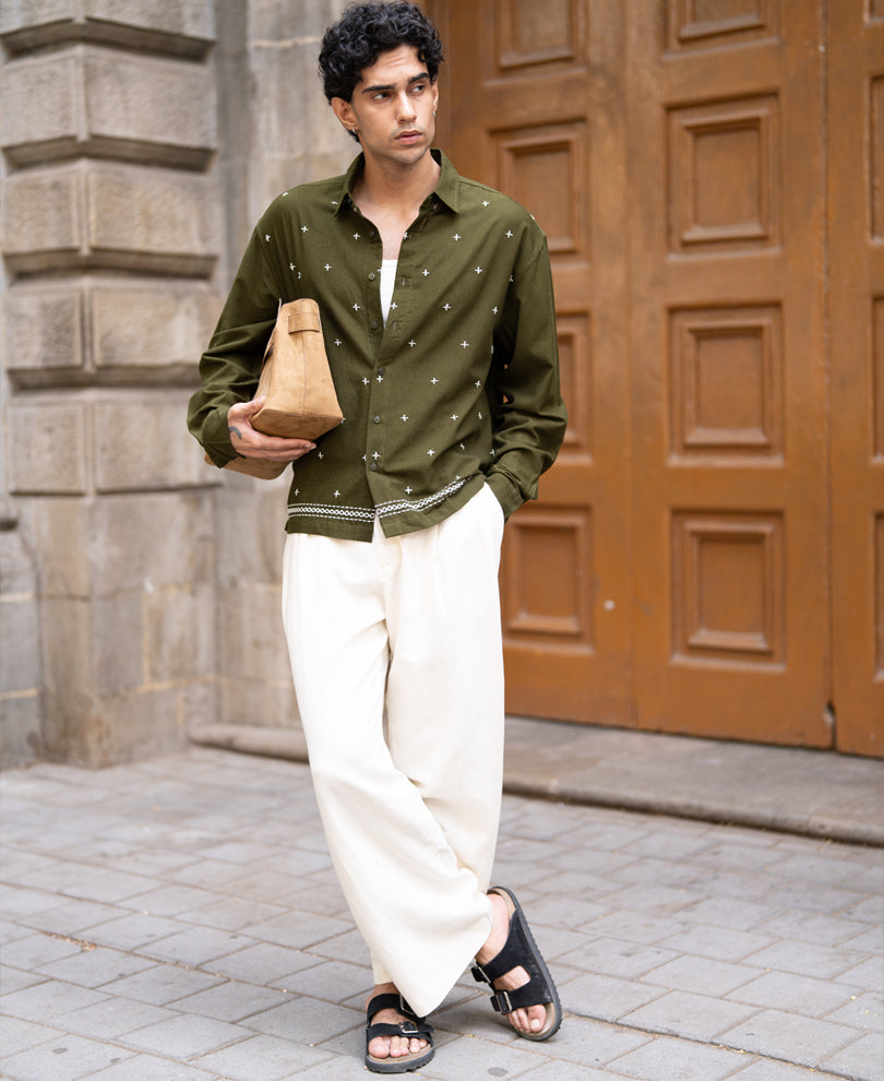Olive Embroidered Lightweight Shirt