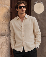 Beige 100% Linen Premium Regular Fit Shirt