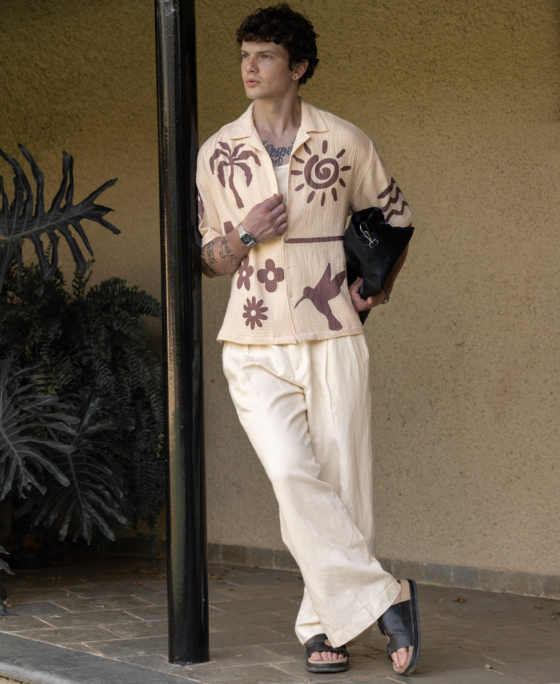 Beige Structure Print Shirt