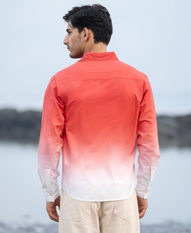 Coral Red Ombre Print Shirt.