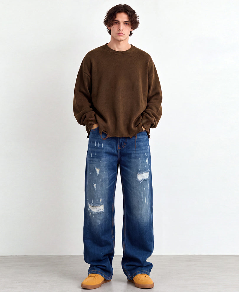 Blue Distressed Baggy Jeans