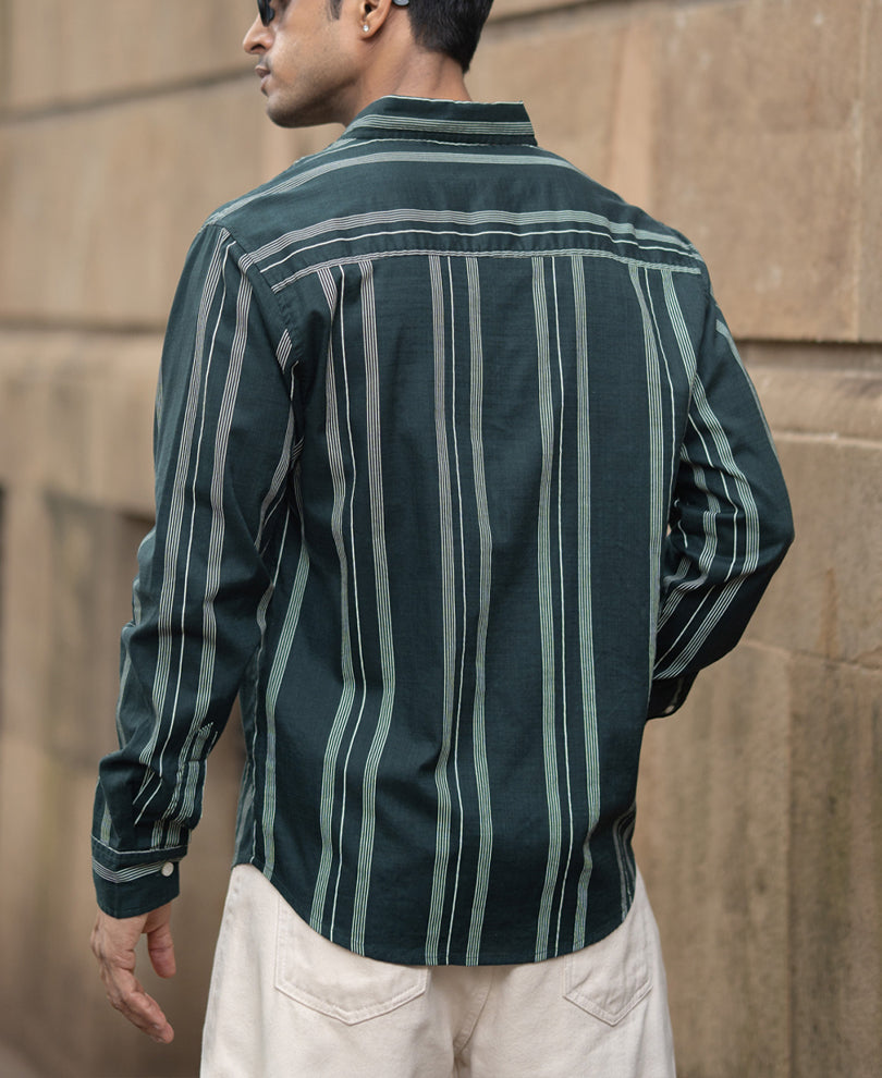 Dark Green Stripped Button Down Shirt.