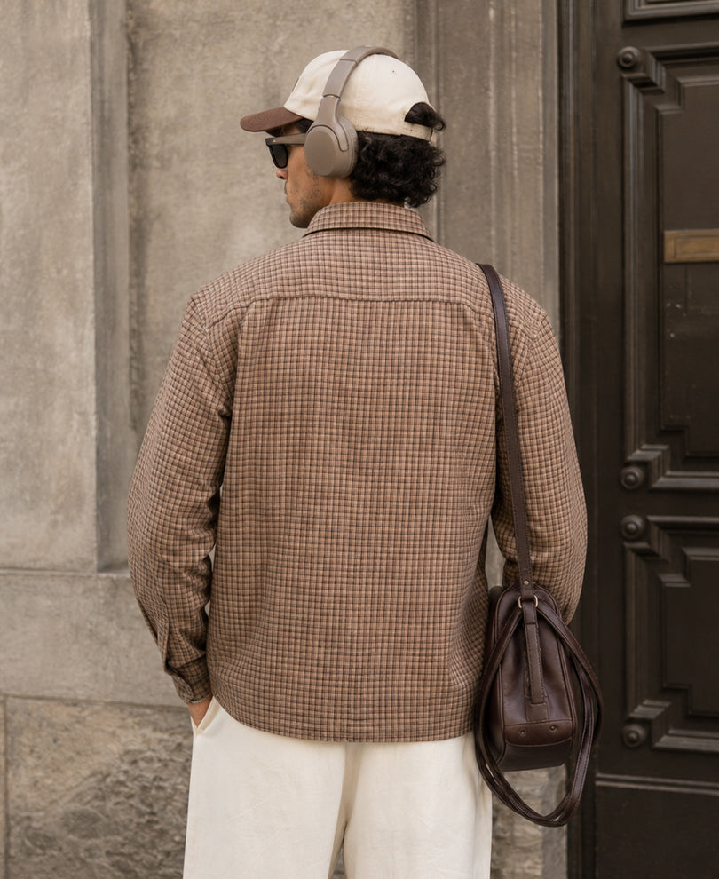 Light Brown Embroidered Checks Shirt 100% Cotton
