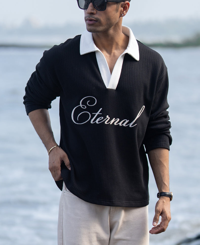 Black Embroidery Contrast T-Shirt.