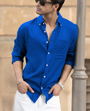 Vivid Blue Linen Blend Shirt.