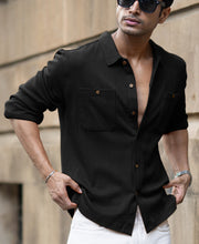 Black Double Pocket Knit Shirt.