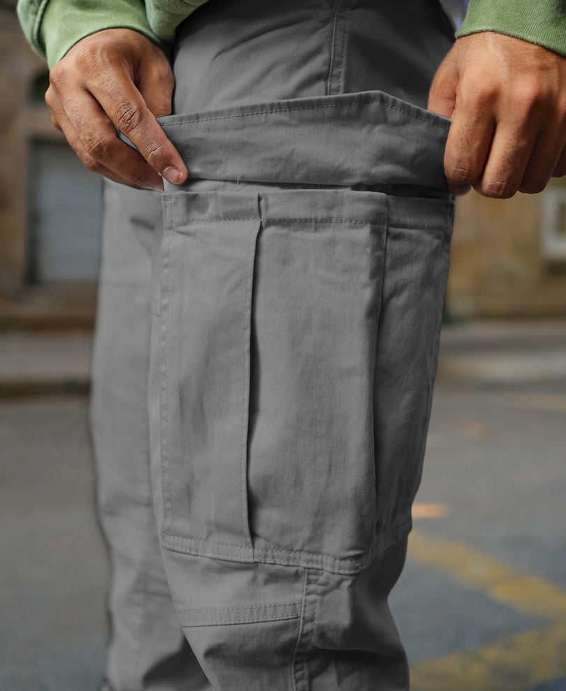 Grey Regular Fit Cargo Pant.