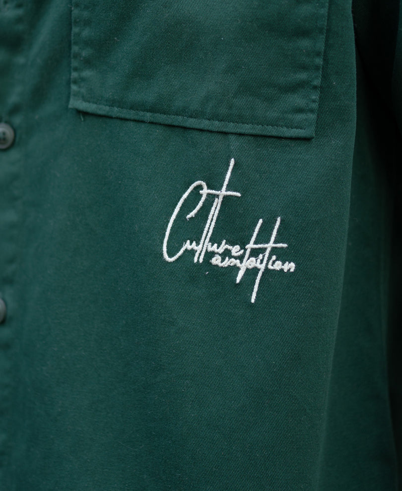 Dark Teal Embroidered Structured Shirt.