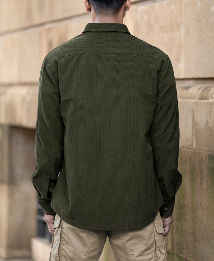 Olive Corduroy Shirt With Pockets.