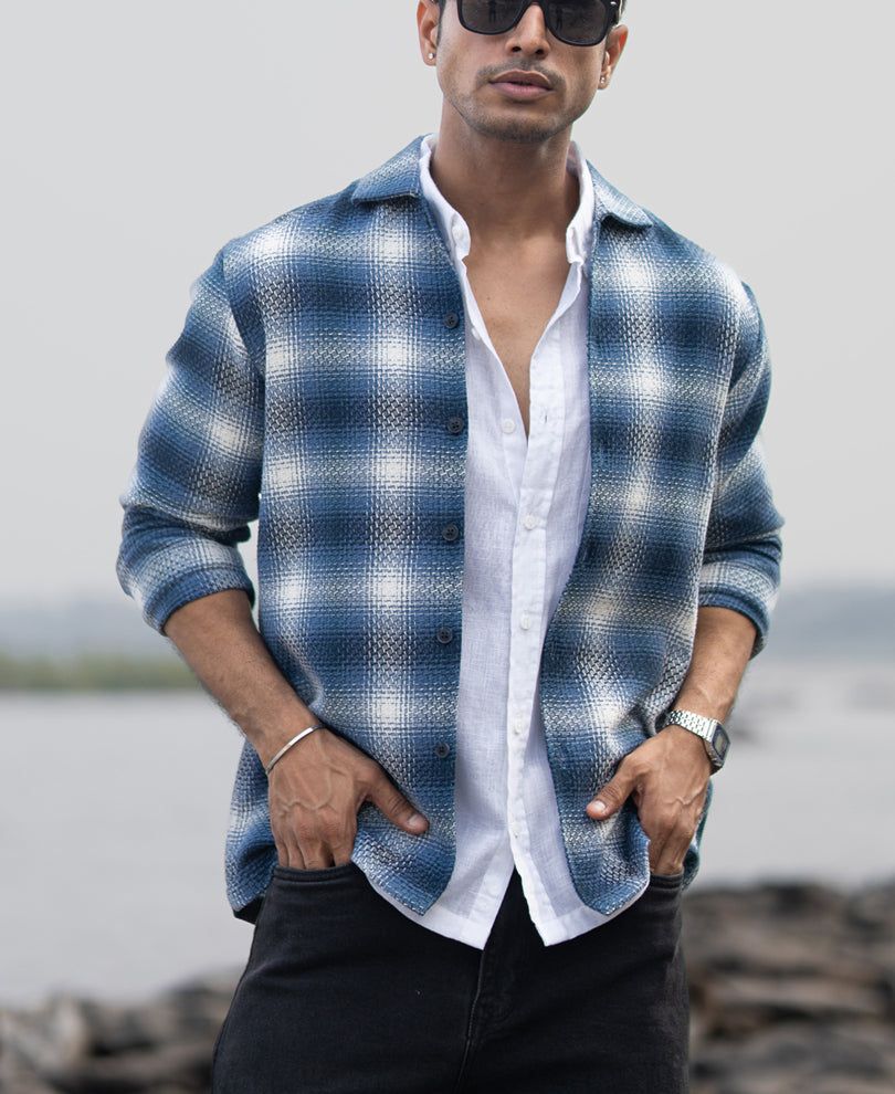 Blue Structured Checks Overshirt.