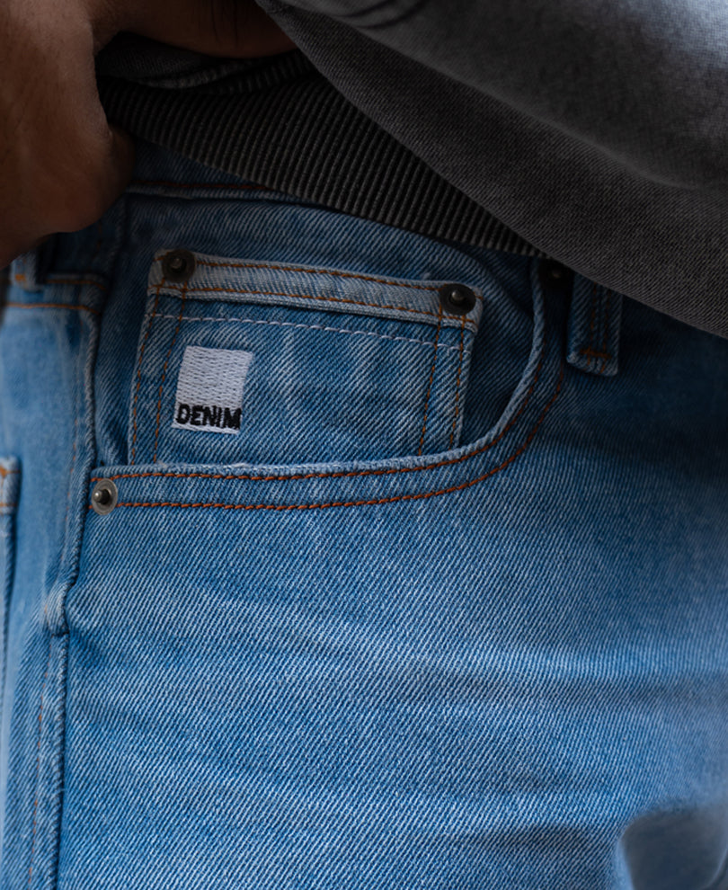 Mid Blue Washed Baggy Fit Jeans.