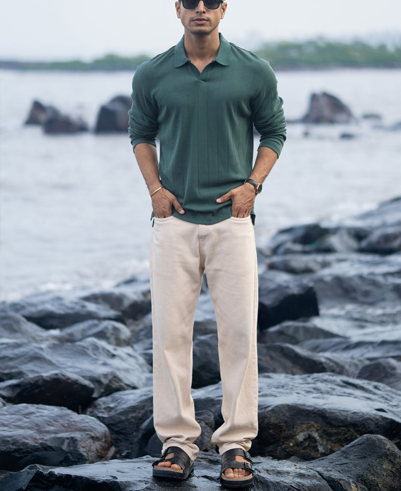 Green Regular Fit Full Sleeves T-Shirt.