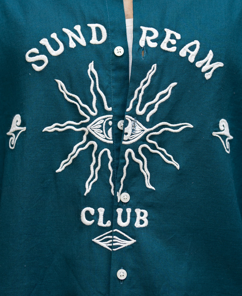 Teal Blue Embroidered Shirt 100% Cotton