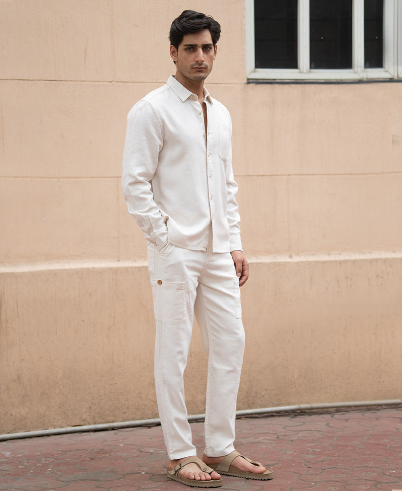 Beige Linen Structured Co-Ord Set.