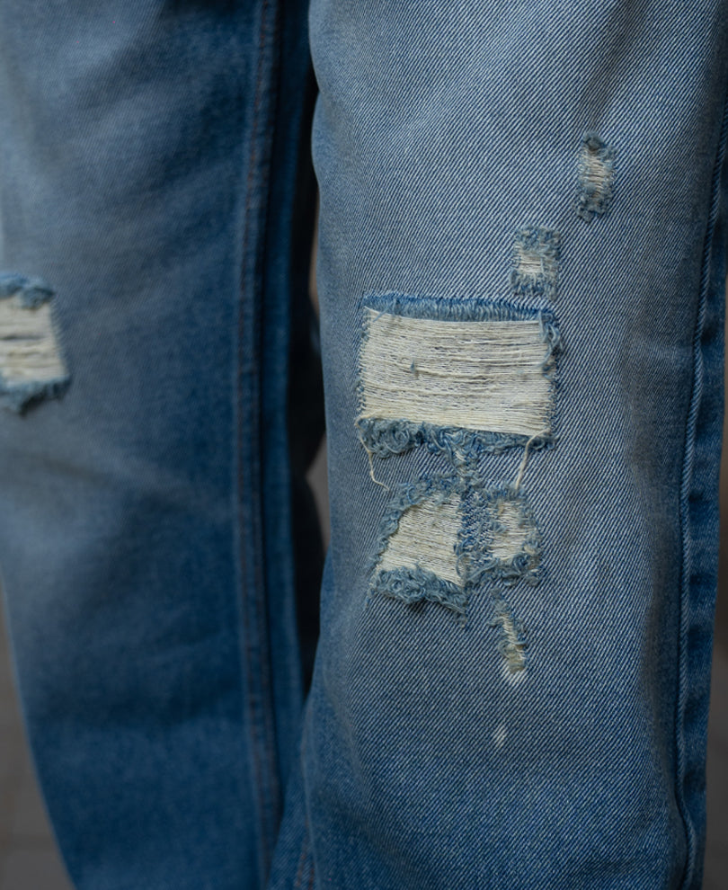 Mid Blue Distressed Baggy Jeans