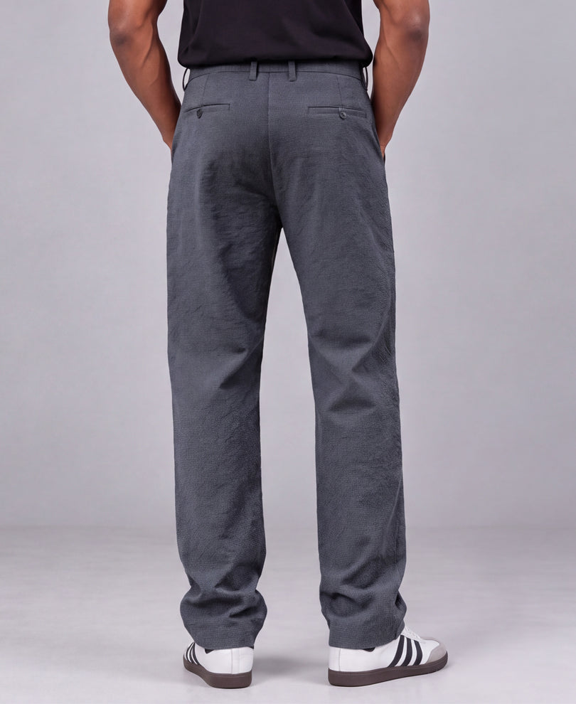 Grey Structured Pleated Trouser