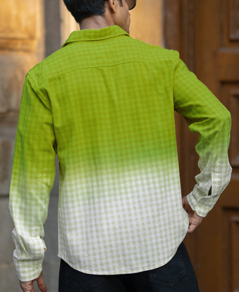 Lime Green Ombre Checks Shirt.
