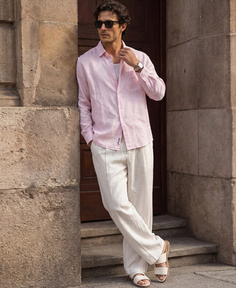 Light Pink 100% Linen Shirt