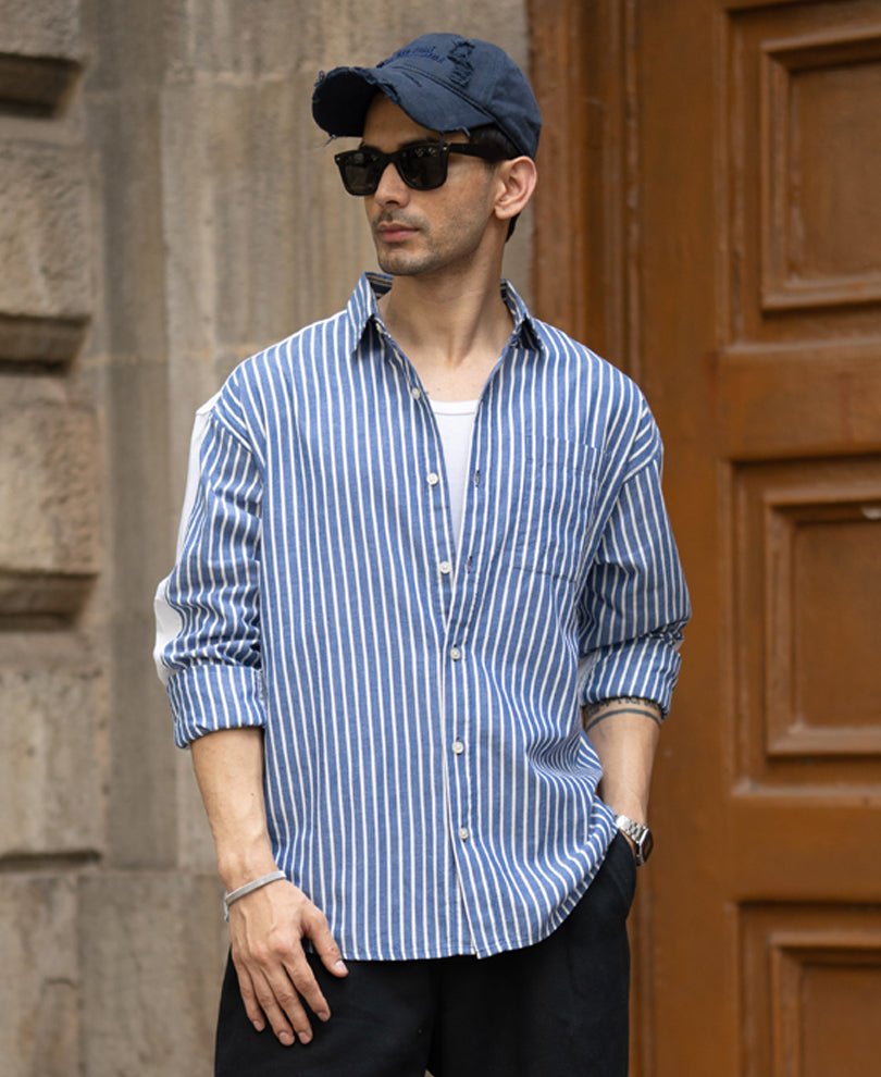 Blue Stripe Shirt With Contrast Back 100% Cotton