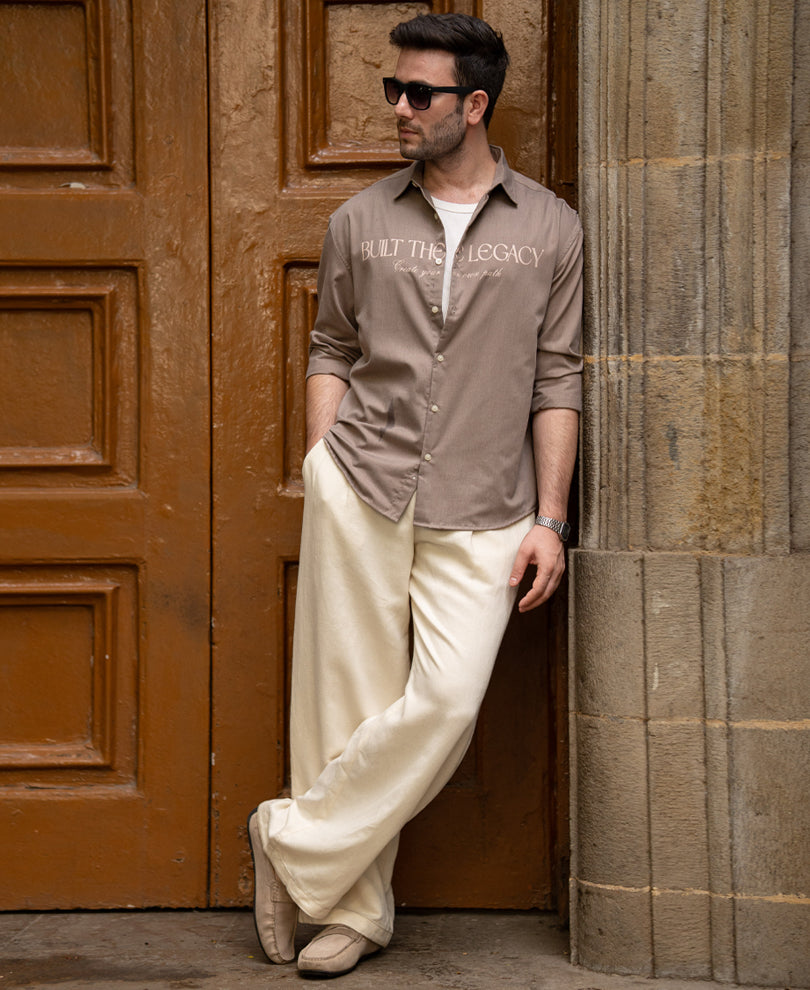 Dark Beige Printed Lightweight Shirt