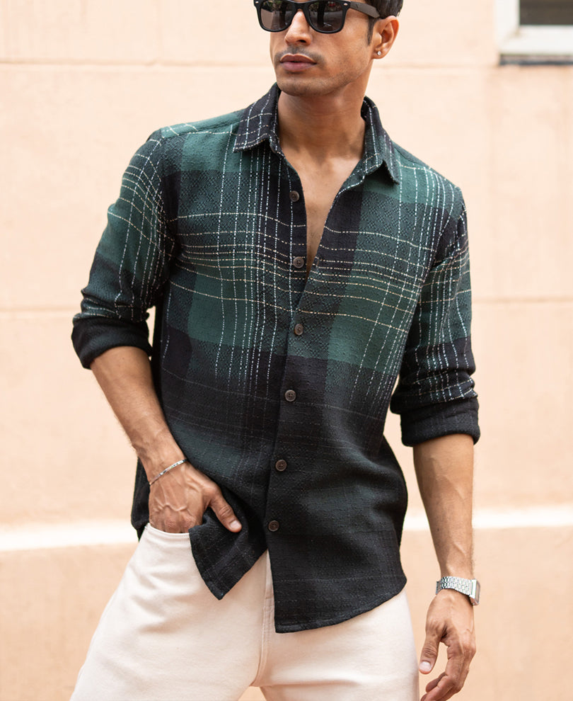 Olive Ombre Checks Shirt.