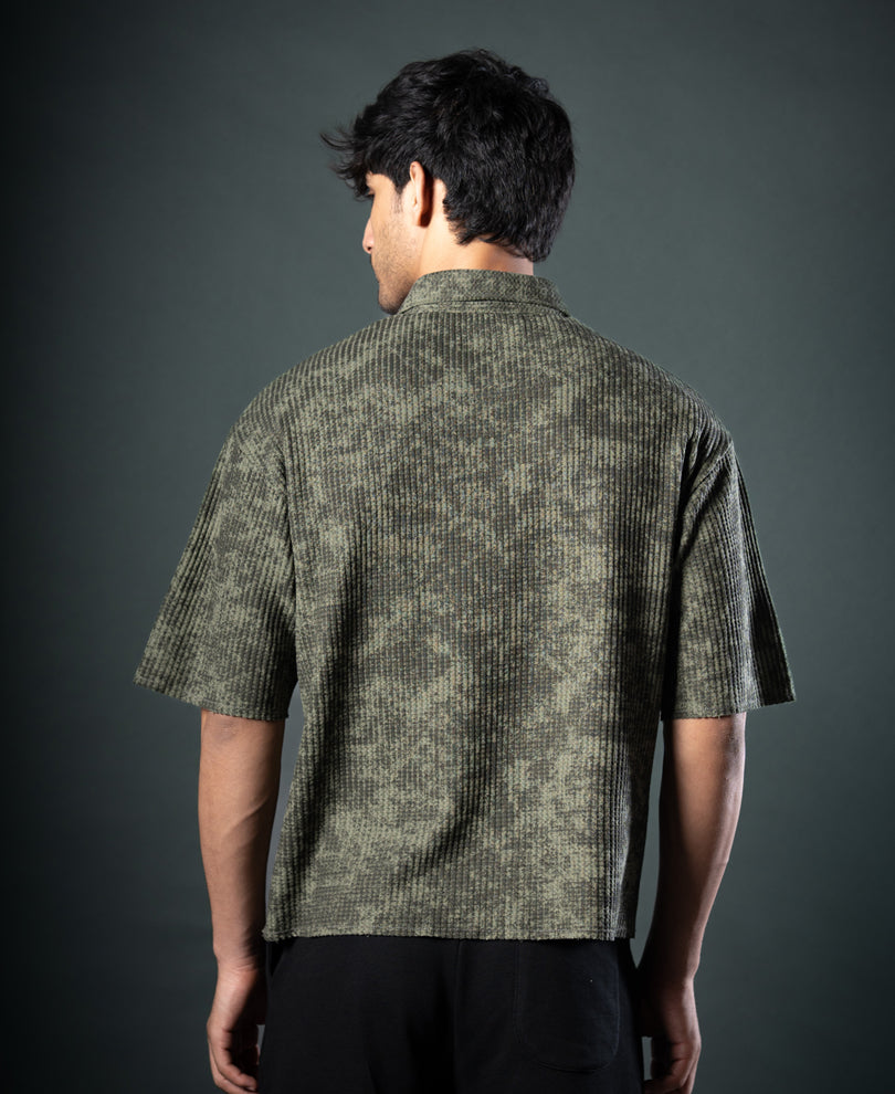 Olive Structure Print Boxy T-Shirt.