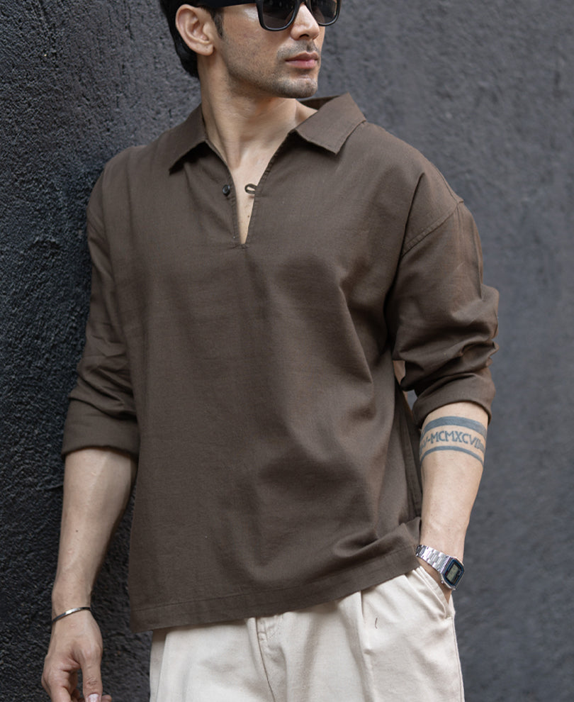 Brown Lightweight Structured Kurta Shirt.