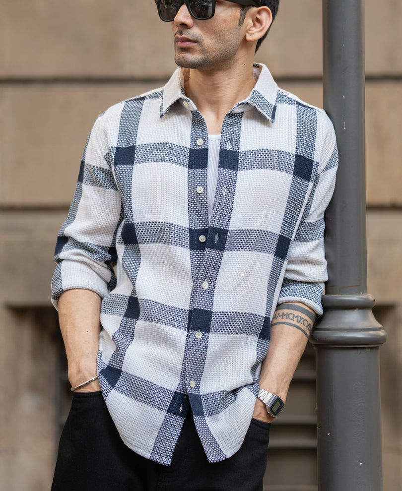 Navy Structure Checked Shirt.