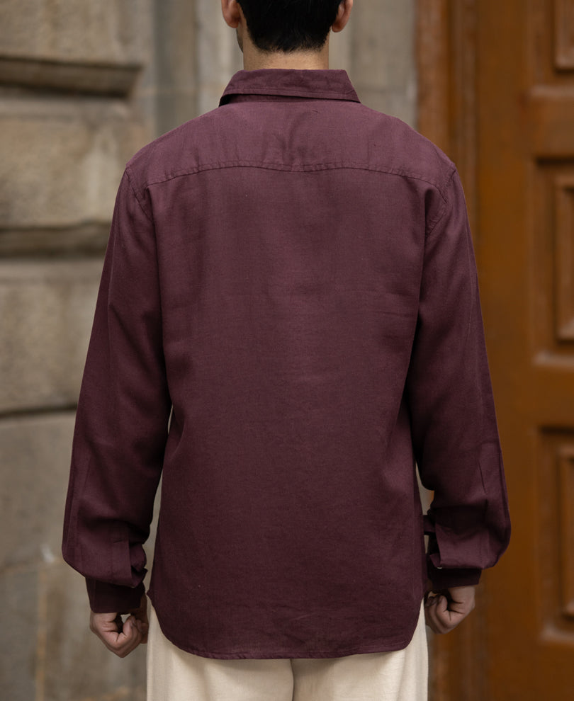 Wine Printed Linen Shirt