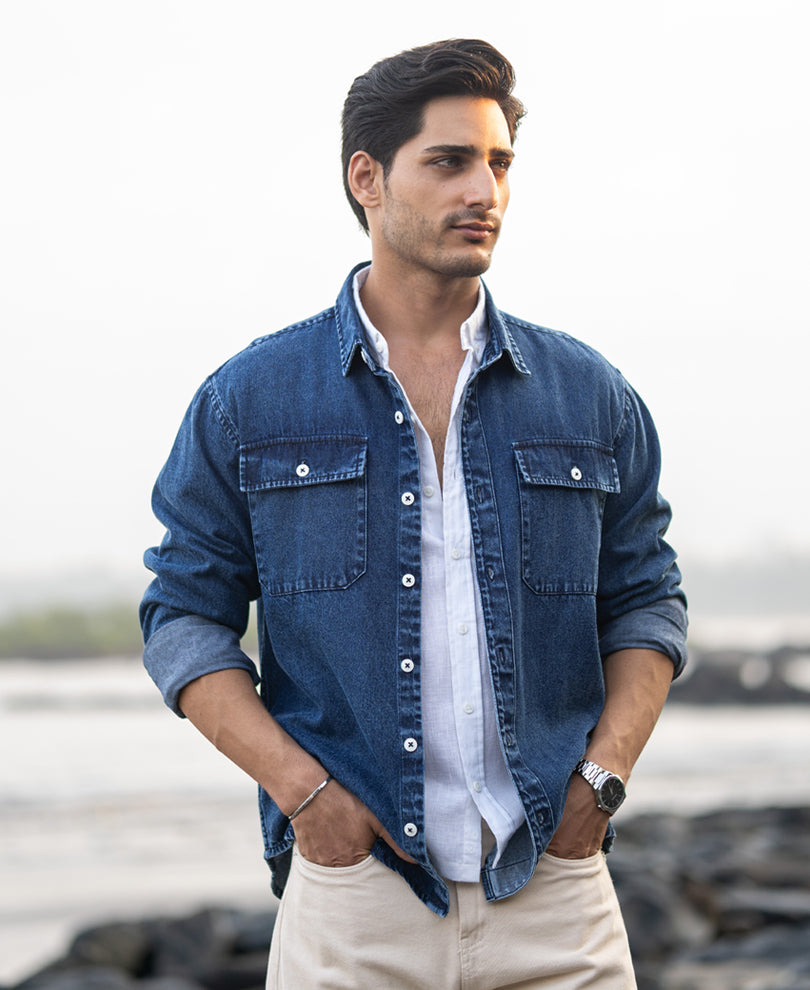 Dark Blue Washed Denim Full Sleeves Shirt.