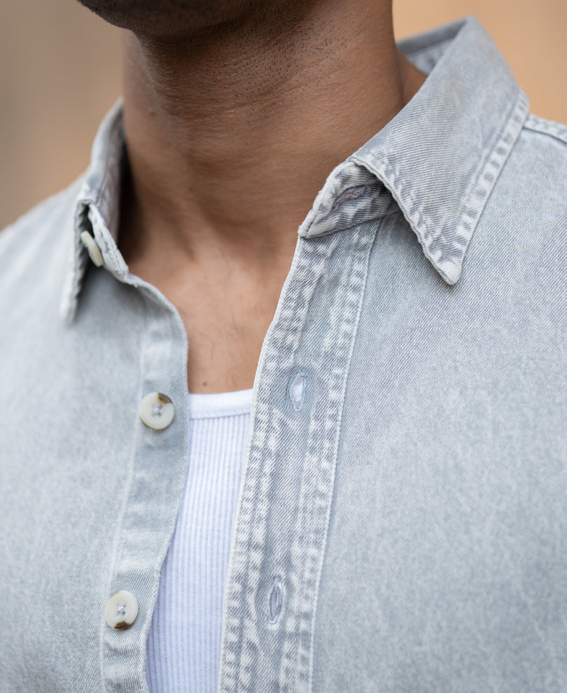 Grey Washed Denim Shirt.