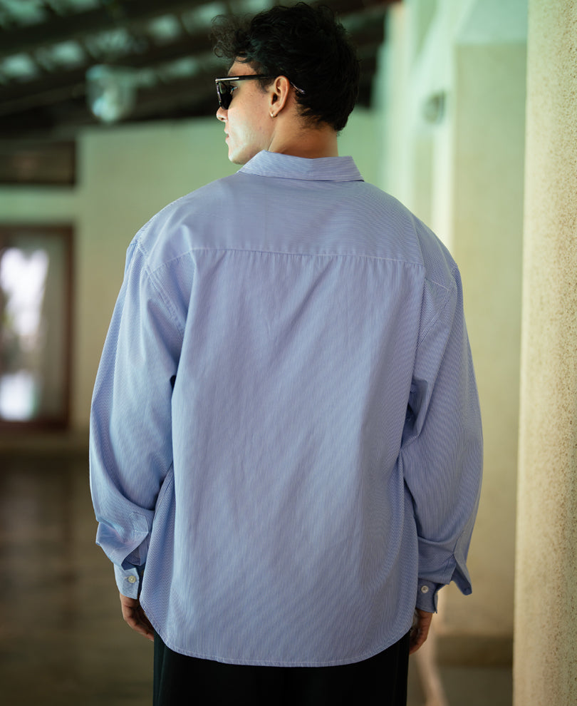 Blue Printed Pin Stripe Shirt