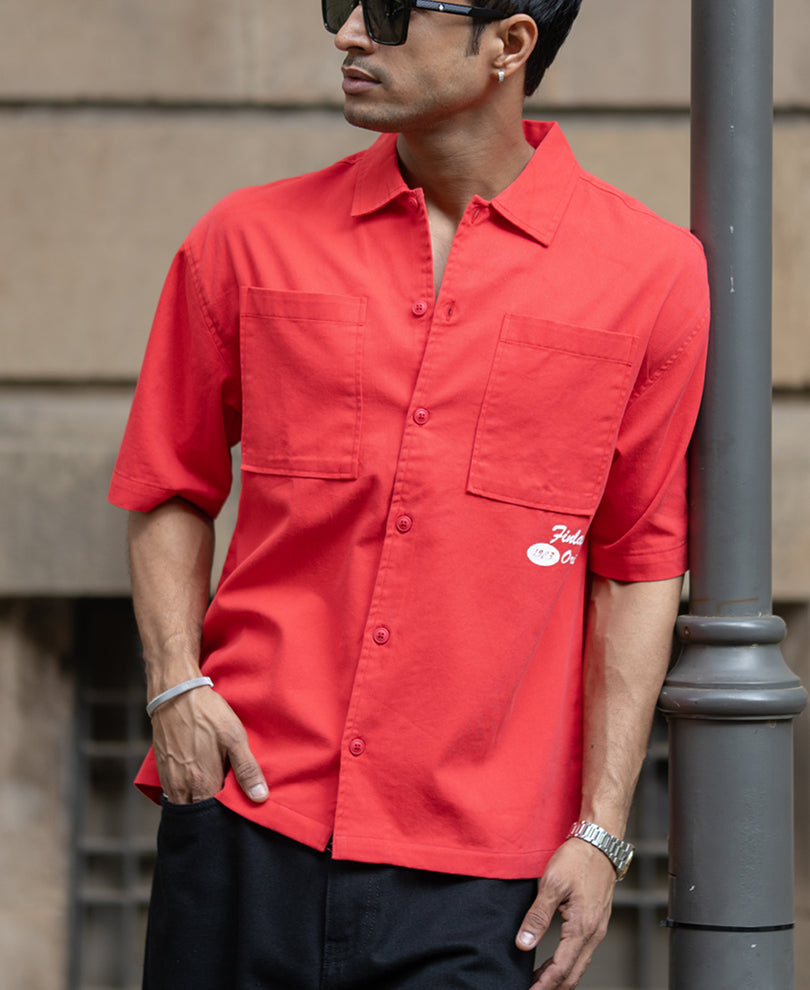 Red Printed Structure Shirt.