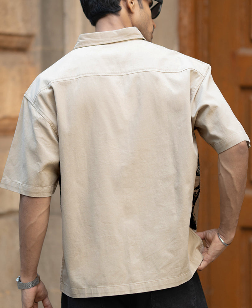 Beige Cowboy Print Boxy Shirt.