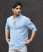 Light Blue Linen Stripe Shirt.