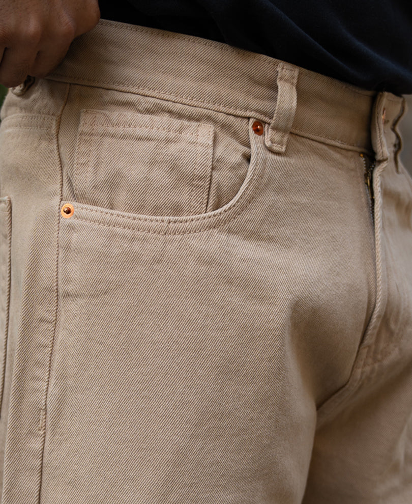 Beige Baggy Fit Jeans.