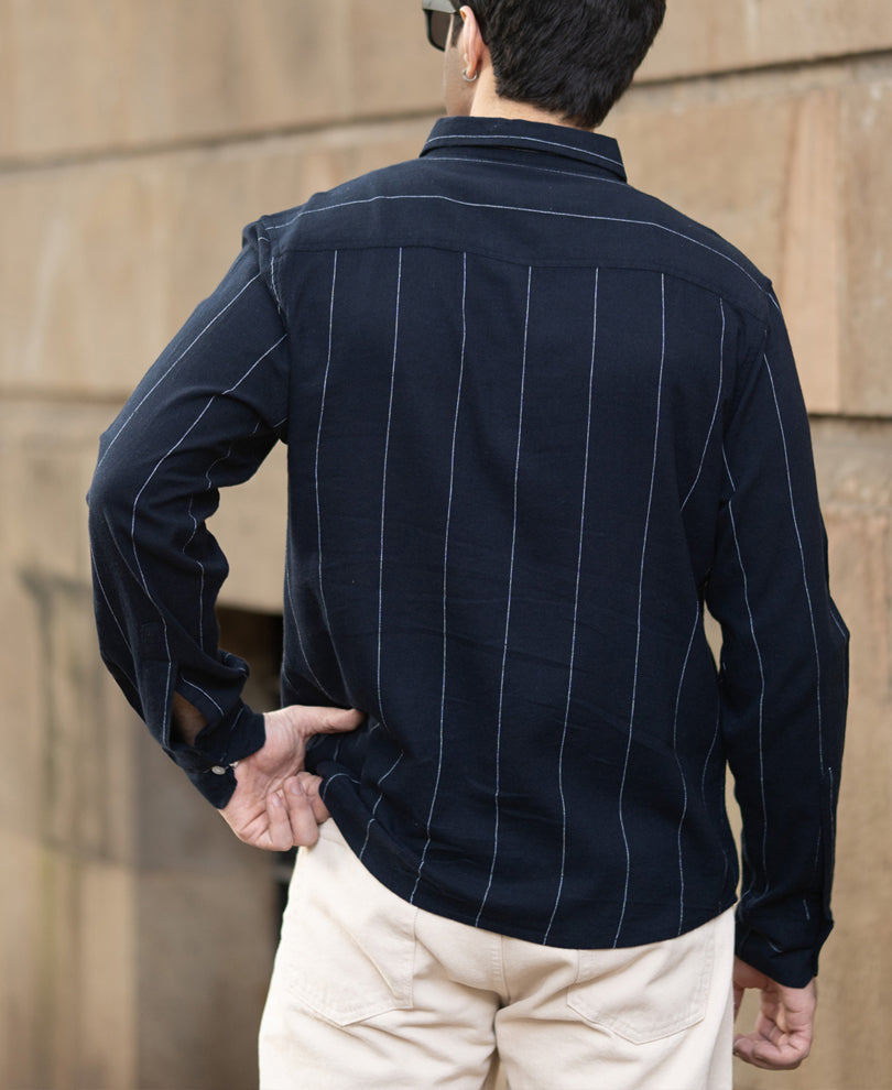 Navy Lightweight Linen Striped Shirt.