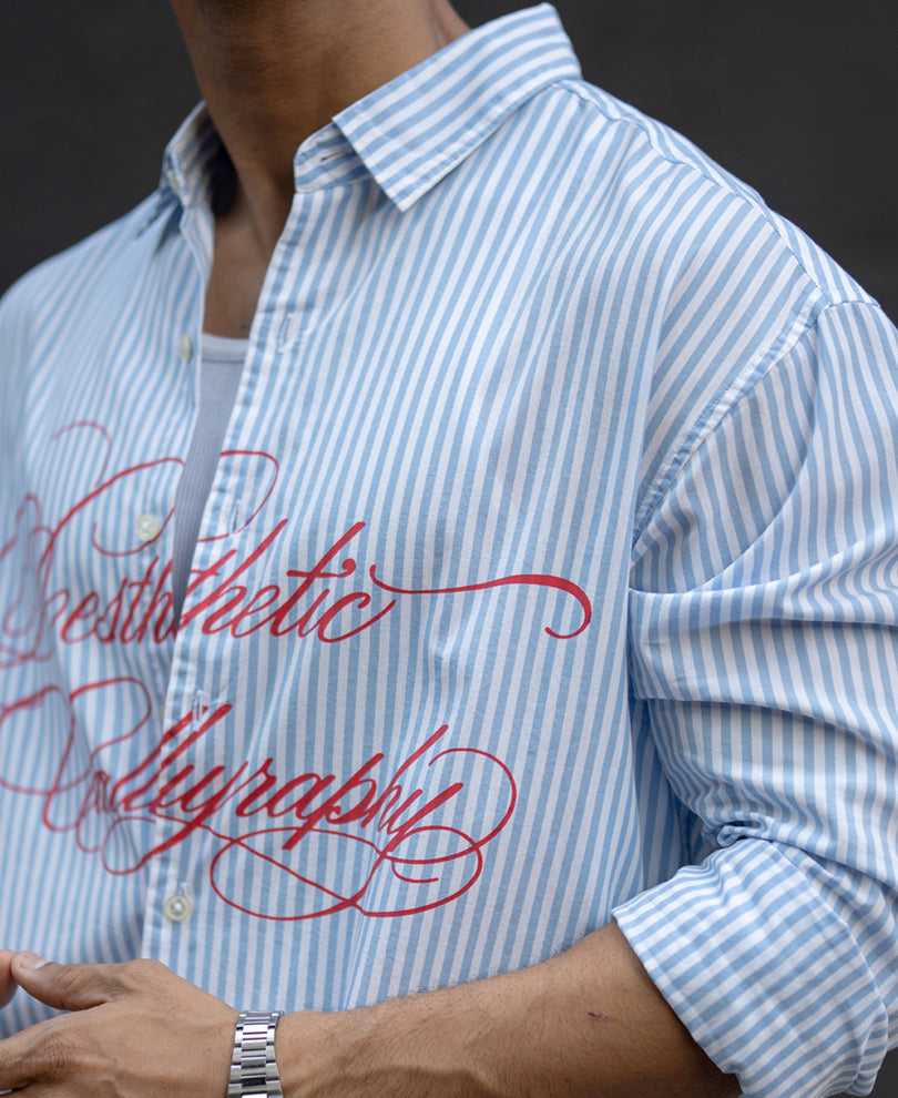 Blue Lightweight Printed Boxy Shirt.