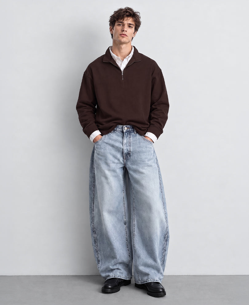 Brown Double Collared Zipper T-Shirt
