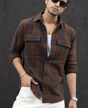 Dark Brown Structured Checks Shirt.