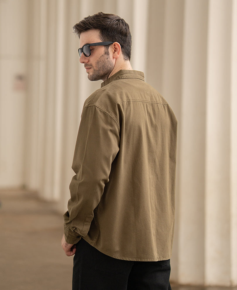 Brown Applique Embroidery Shirt 100% Cotton