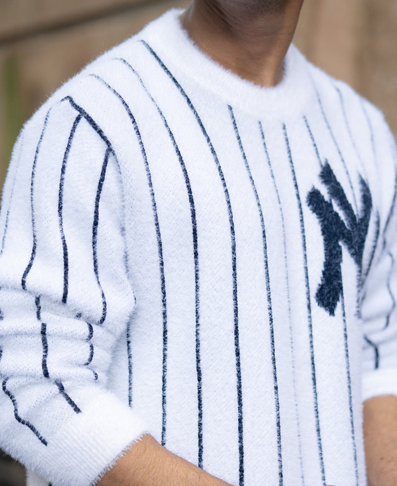 White Striped Fuzzy T-Shirt.